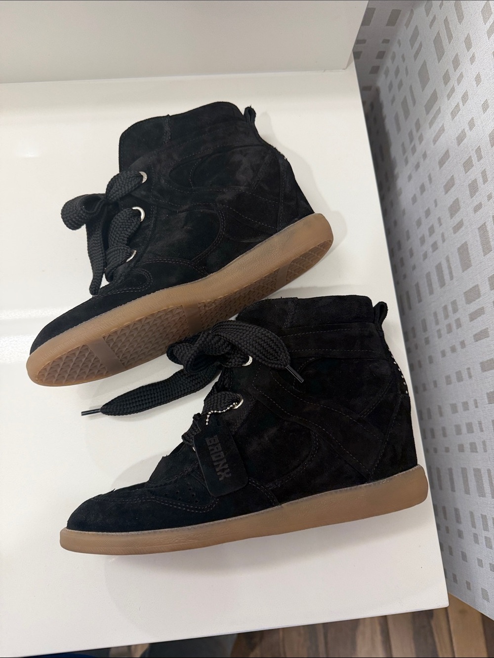 Bronx Jae-yy suede wedge black sneakers NWOB Sz 40/US 19 - Picture 2 of 10